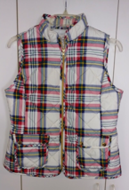 ST. JOHN&#39;S BAY LADIES PLAID ZIP PUFFY POLYESTER VEST-S-EXCELLENT-WORN ONCE - £11.17 GBP