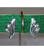 Vintage Sterling Silver Leaf Flower Petal Swirl Screw Back Earrings 1.25&quot; - $459.65 MXN
