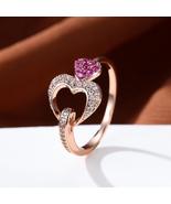 18K Gold Plated Delicate Double Heart Shape Ring Inlaid with a Pink Zircon. - £17.26 GBP