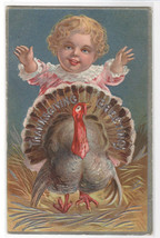 Small Child with Turkey Thanksgiving Day 1910s postcard - £3.50 GBP