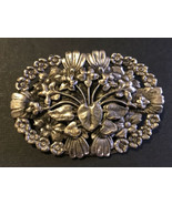 Vtg 800 Silver 3D Ornate Detailed Oval Floral Flower Brooch Pin 2-1/2” X... - £35.03 GBP
