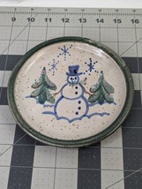 Nancy Gertig Signed Pottery Plate Snowmen Trees 6 Inch - $24.95