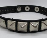 Black Leather Silver Diamond Stud 17&quot; Adjustable Collar - $64.35
