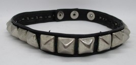 Black Leather Silver Diamond Stud 17&quot; Adjustable Collar - £50.61 GBP