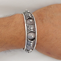 Moroccan Bracelet Silver Cuff Vintage Berber Tribal Ethnic Jewelry Bangl... - $148.50