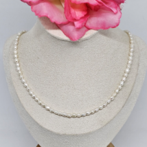 White Natural Rice Pearl Beaded Choker Necklace 18&quot; Long 925 Sterling Clasp - £23.55 GBP