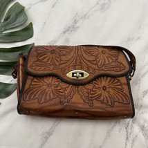 Vintage Unbranded Tooled Leather Satchel Bag Purse Brown Floral Western ... - £30.23 GBP