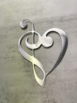 Music Heart Note - Musical Clef Mini Silver 13 3/4&quot; tall Metal Wall Art - £24.97 GBP