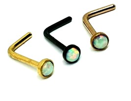 Opal Nose Stud AB Black, Gold ,Rose Gold 20g (0.8mm) Surgical Steel L Bend Stud - £4.09 GBP