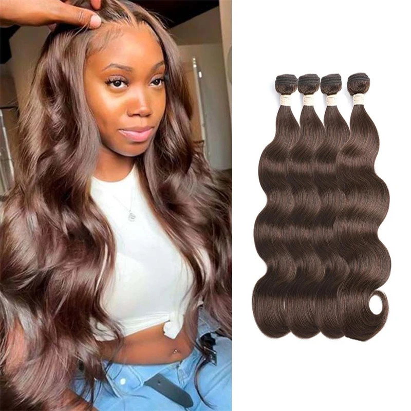 #4 Brown Colored Body Wave Human Hair Bundles Brazilian Remy Hair Extensions For - £410.11 GBP