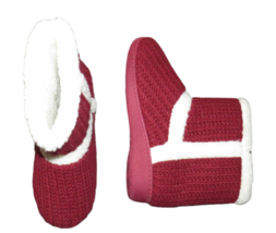 Hotwind Women&#39;s Slippers Burgundy Sweater Knit Fleece Lined Booties Size 8 - £19.66 GBP