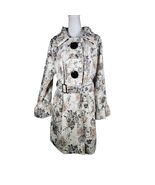 Pura Vida Women's Belted Jacket Coat Ruffle Collar Buttons Cream Gray Go... - $62.71