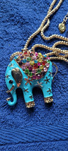 New Betsey Johnson Necklace Elephant Multicolor Rhinestone Ick Blue Decorative - £11.85 GBP