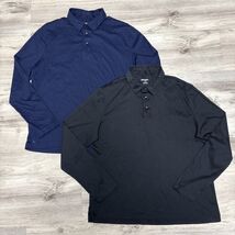 UNTUCKit Damaschino Cotton Long Sleeve Polo Shirt Lot of 2 Black Blue Me... - $34.54