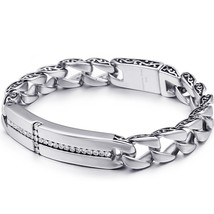 Religious Christian Believe Faith Bracelets Men's 12MM Link Chain On Hand Cross  - £24.40 GBP
