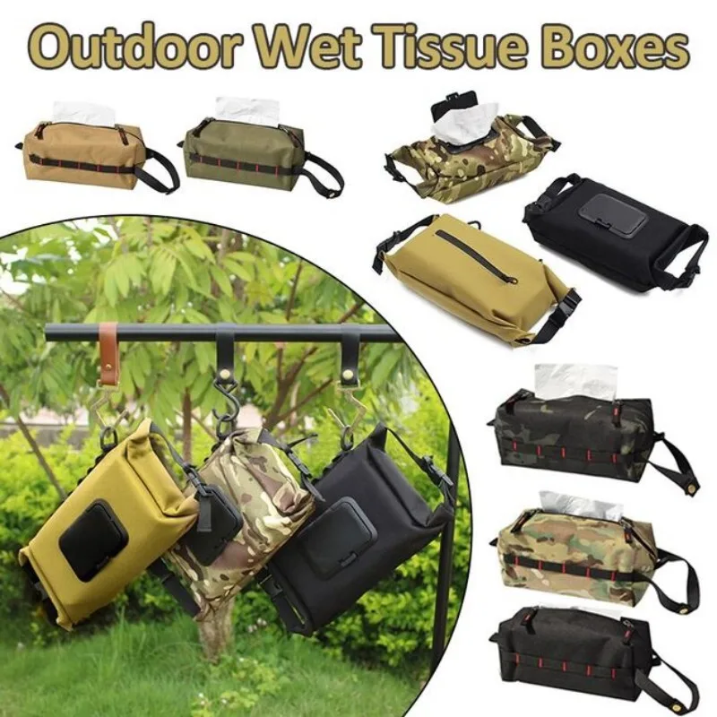 Outdoor Camping Wet Tissue Box Canvas Paper Towel Wipes Dispenser Hanging Bag - £17.83 GBP