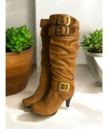 Two Lips Camel Fargo Knee High Heeled Boot Gold Buckle Boots Women’s Siz... - $79.19