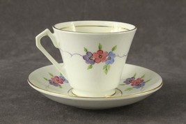 Vintage English China Victoria C&amp;E Blue Pink Floral Teacup &amp; Saucer Set ... - £19.39 GBP