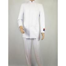 Men Apollo King Band Collarless Church Suit Mandarin 5 Hidden Buttons AG58 White image 15