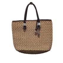 Brighton Woven TriColor Jute Straw Tote Bag Silver Charms Rita Paisley L... - $34.99