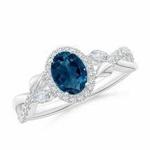 ANGARA Oval London Blue Topaz Twisted Vine Ring with Diamond Halo - £2,355.79 GBP