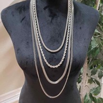 Womens Solid Layered Silver Chain Punk Hip Hop Necklaces - £23.72 GBP