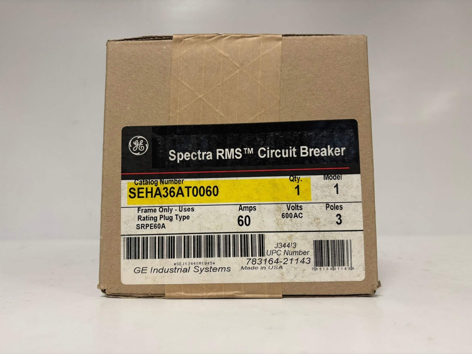 GE Spectra SEHA36AT0060 3-Pole Circuit Breaker Frame Only 60 AMP - 600 VAC - $545.00