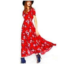 Band of Gypsies Red Floral Tiered Casual Maxi Dress, Size Xs - £39.96 GBP
