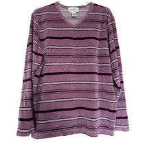 Sport Savvy Womens Top Lavender Purple Large Striped Velour Long Sleeve ... - £14.69 GBP