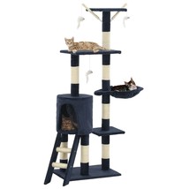 Cat Tree with Sisal Scratching Posts 138 cm Dark Blue - £46.06 GBP