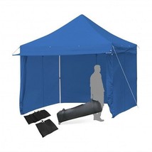 10 x 10 Feet Pop-up Gazebo with 5 Removable Zippered Sidewalls and Extended Awn - £209.22 GBP