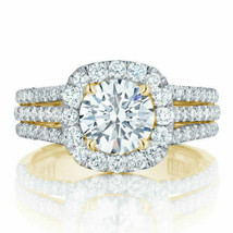 3.50 Ct Round Simulated Diamond Three Row Engagement Ring 10K Yellow Gold Plated - £53.79 GBP