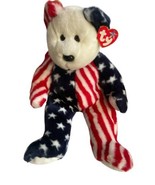 Vintage TY Beanie Buddies - Spangle Bear Teddy Plush (Red, White &amp; Blue ... - £9.37 GBP