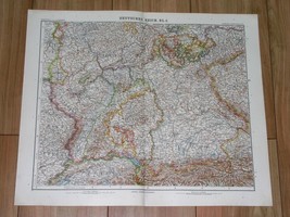 1912 Map Of Southern Germany Munich German Alsace Lorraine Bavaria Baden - £16.16 GBP