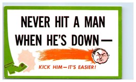 Never Hit A Man When He&#39;s Down Humor Cartoon Unused Postcard - $52.28