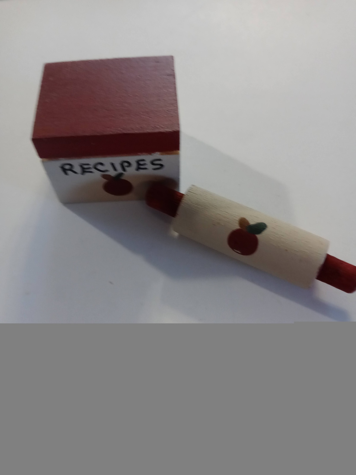 Handmade 2pc. Recipe box and rolling pin Apple design - $3.95
