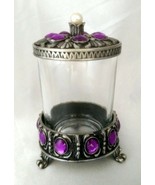 Purple Bejeweled Pewter Metal Footed Votive Candle Holder w/ Lid - £13.76 GBP