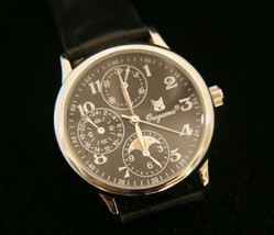 New military style oversize Ougama men&#39;s quartz silver on black wristwatch - £23.36 GBP