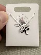 Disney Parks Mickey Mouse Faux Gem Letter K Silver Color Necklace NEW - £26.29 GBP