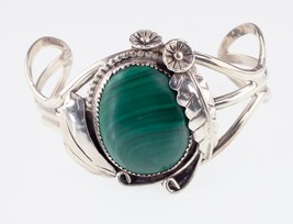 Argent Sterling Navajo Manchette Bracelet Avec Malachite Pierre, CP - $6,174.91 MXN