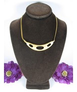 THREE HOLES Vintage NECKLACE Front Piece Choker Goldtone Herringbone 17&quot;... - $21.50 CAD