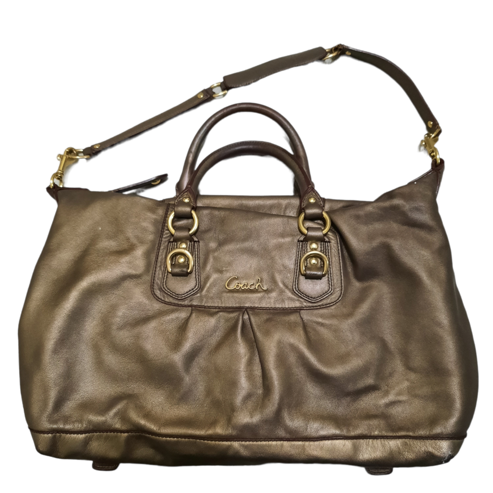 COACH Ashley Sabrina Gold Bronze Metallic Leather Shoulder Bag F15447 sa... - $45.00