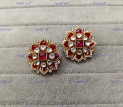 VeronuiQ Trends-Floral Gold Plated Polki Studs Earrings - $75.00