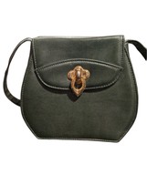 Vtg 90s Leather Evan Picone Bag Hard-side Crossbody Magnetic Gold Hardware Green - £37.45 GBP