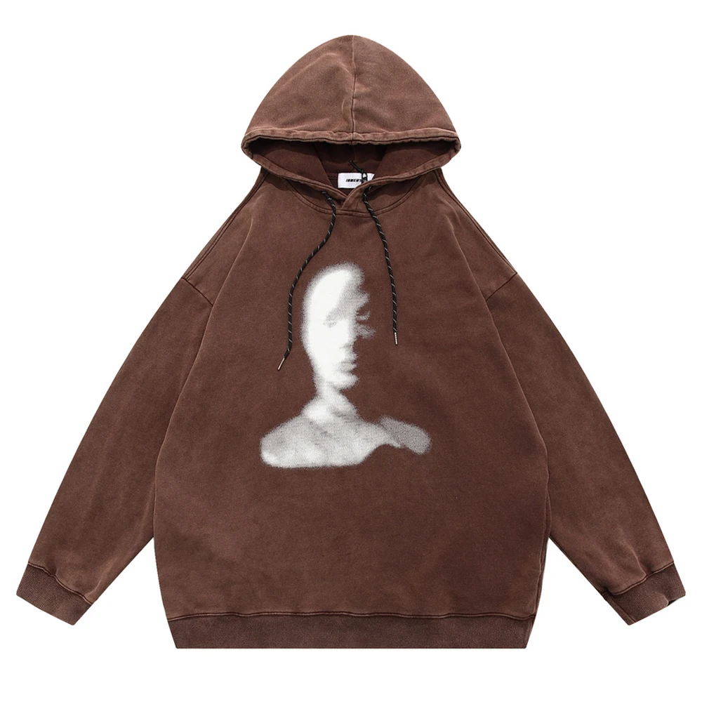 Men Hoodie Sweatshirt Portrait Phantom Hoodie Streetwear Hip Hop  Washed Hoodie  - £256.48 GBP