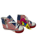 American Flag Sneakers For Kids Size 8 White Straps and Stars High Top Easy - $444.76 MXN