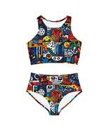 Street Art Inspired Bold Graffiti &amp; Urban Motifs Design Sporty Bikini Se... - £76.24 GBP