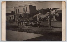 Man Horse Drawn Wagon With Barrels Town Scene RPPC c1915 Photo Postcard T21 - £7.94 GBP