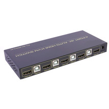 Hdmi Kvm Switch 4 Port Auto Hotkey Usb 2.0 With 4 Set Cable Remote Control - £67.14 GBP