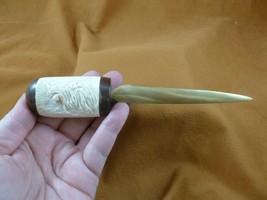 (w12-2) Genuine Water Buffalo bone + wood carved letter opener I love bu... - $41.13